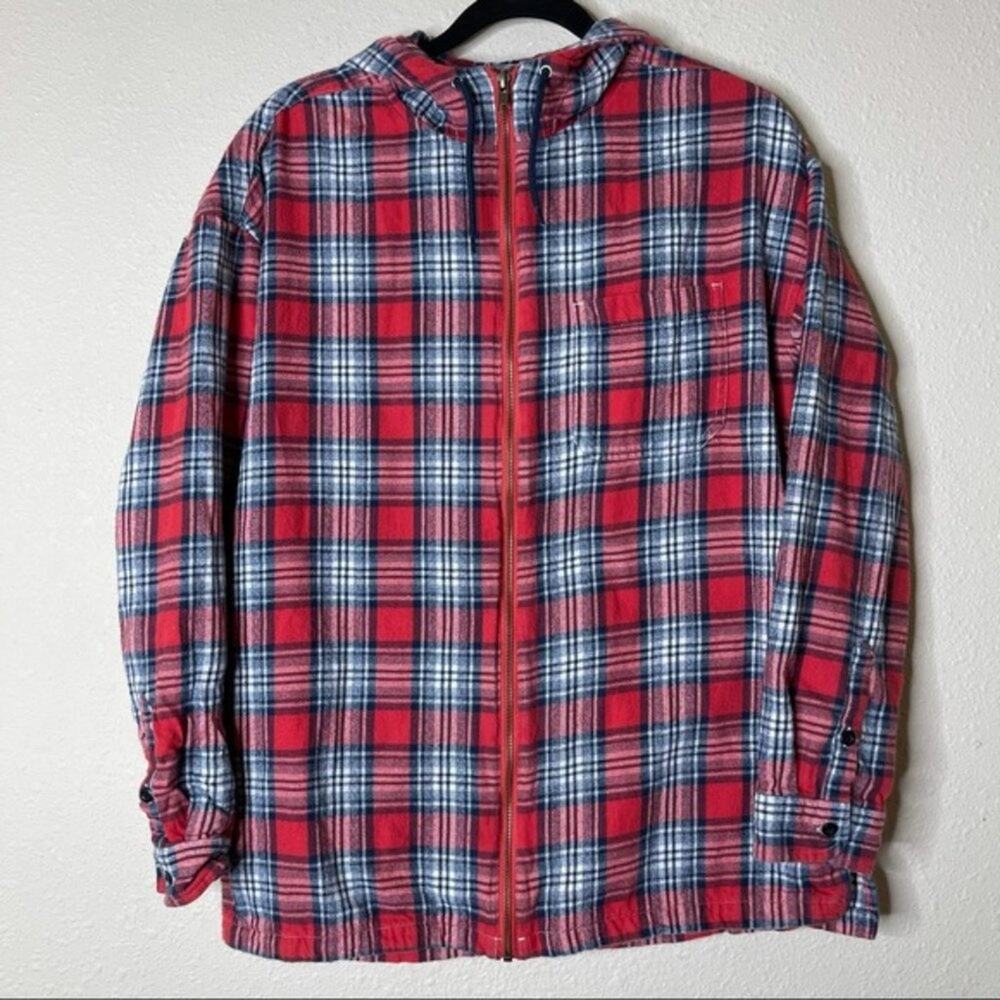 Topman Red Plaid Full Zip Hoodie Sweater